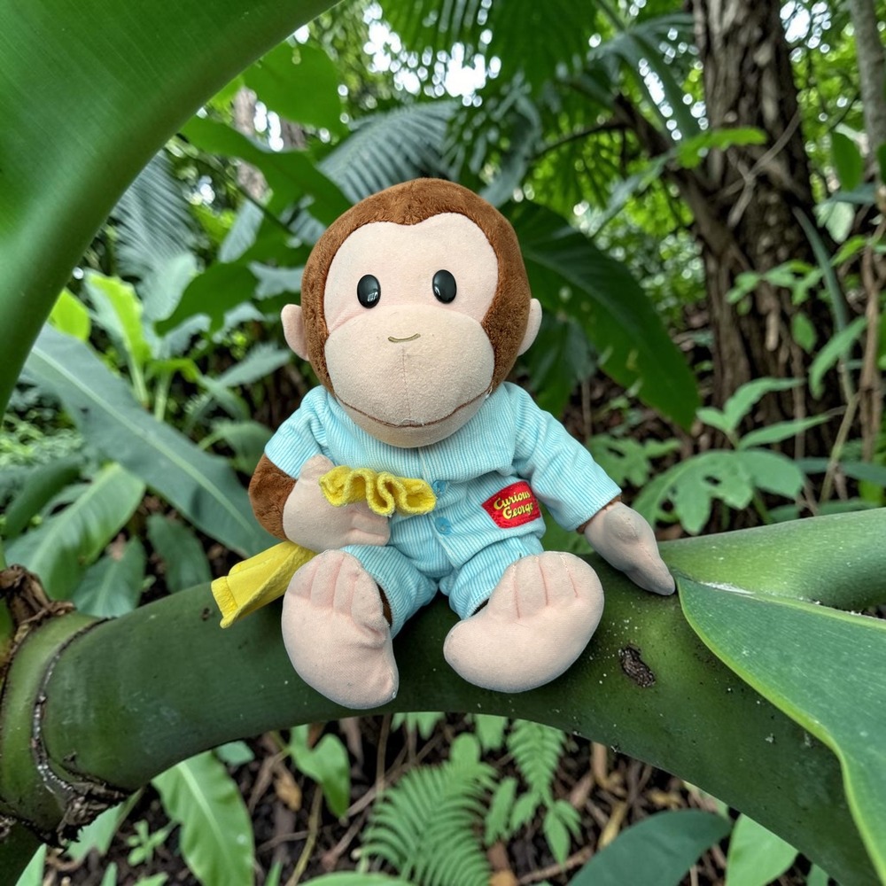 Curious George Plush Monkey in Blue Striped Pajamas with Yellow Blanket 14 Inch